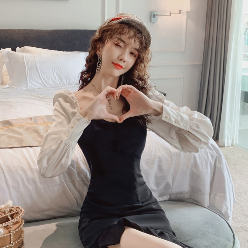 Đầm nữ , váy đầm đuôi cá rút dây , tay áo dài bồng bềnh dáng váy ôm body siêu cực hót ATILA.SHOP | BigBuy360 - bigbuy360.vn