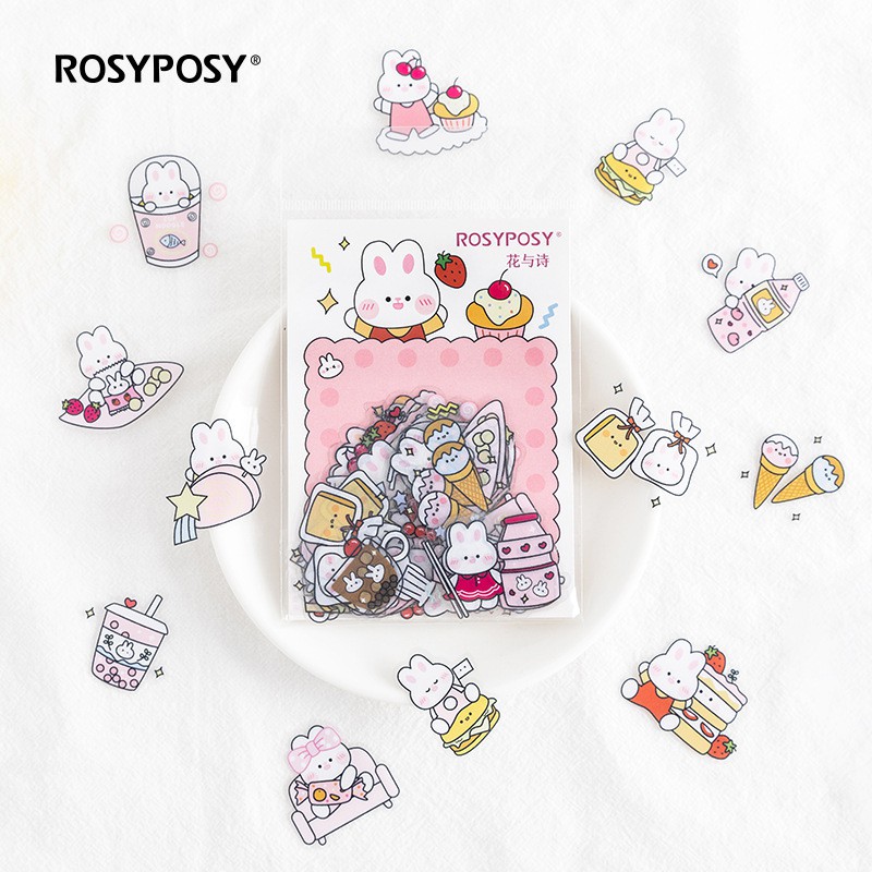 Set Bộ 40 Sticker RosyPoly Hình Dán Phong Cách Nhật Bản CUTE