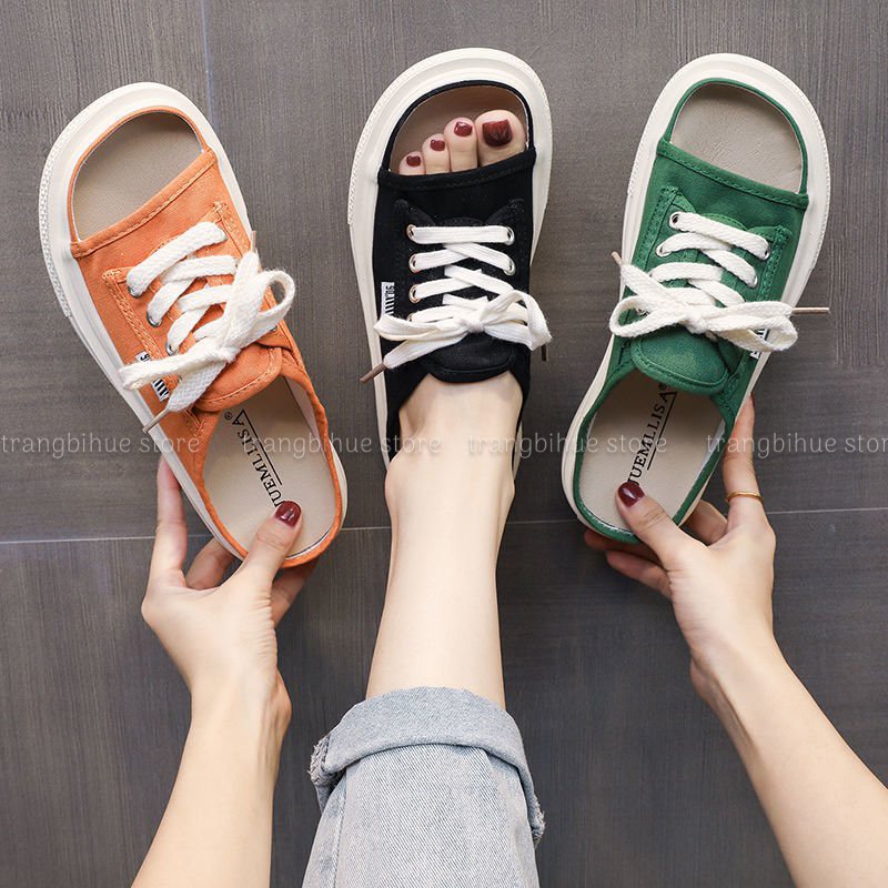 Dép nữ hở mũi dây buộc nhiều màu JP0721 quai vải canvas siêu bền