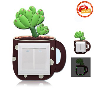 Miếng dán trang trí ổ cắm điện hình chậu cây xương rồng chất liệu silicon (XR06)