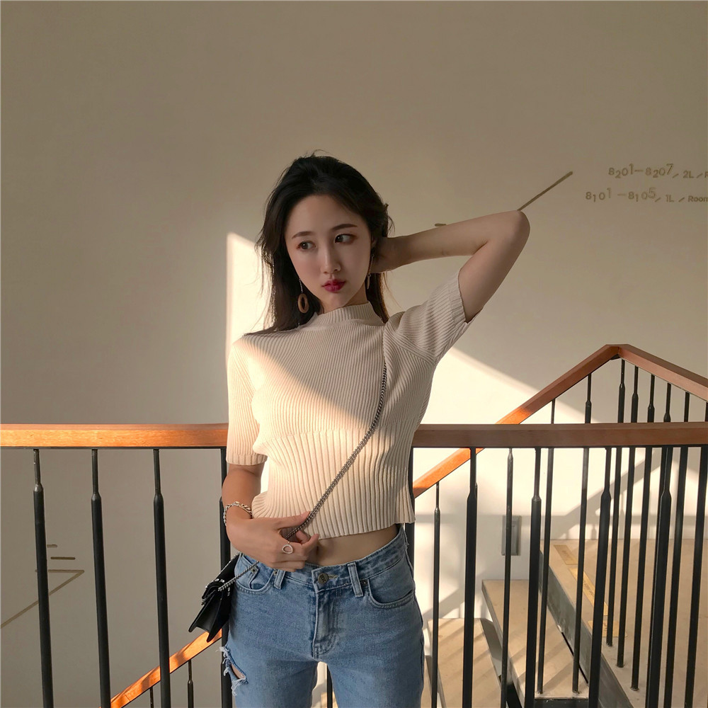 Áo thun IELGY tay ngắn cổ tròn màu trơn thời trang Hàn Quốc trẻ trung