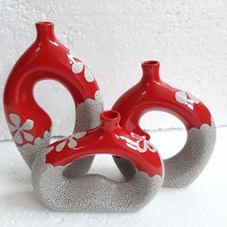 Bộ lọ hoa gia đình a móc - 3 lọ hoa - 5 màu men - bát tràng