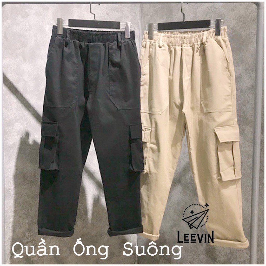 Quần Baggy Nam Nữ TÚI HỘP Kaki BOX PANTS Unisex - Kiểu quần jogger nam nữ kaki thun co dãn đen và tan be Leevin Store