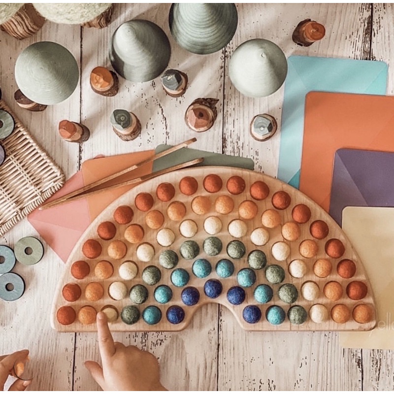 Bộ Kẹp hạt cầu vồng bông gỗ giáo dục sớm rèn luyện khả năng cầm nắm Montessori cho bé - Bond Kids