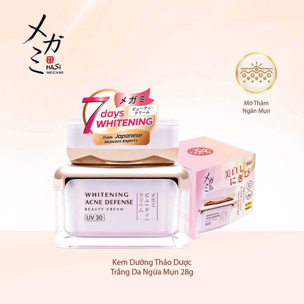 Kem dưỡng trắng da , mờ thâm và ngăn ngừa mụn UV30 HASI MEGAMI Whitening Acne Defense Beauty Cream