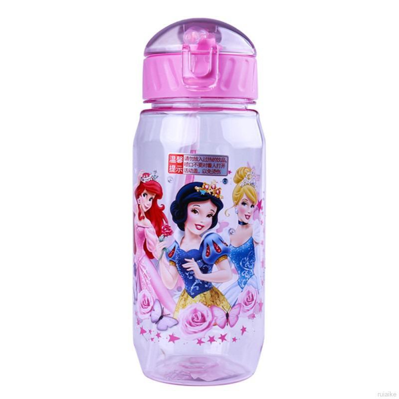 Bình đựng nước uống 450ml có ống hút họa tiết nhân vật Disney dành cho trẻ em tập uống nước khi đi học