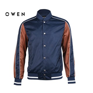 OWEN - Áo khoác gió nam Owen màu xanh navy pha cam nâu 22063 - Áo khoác gió thể thao