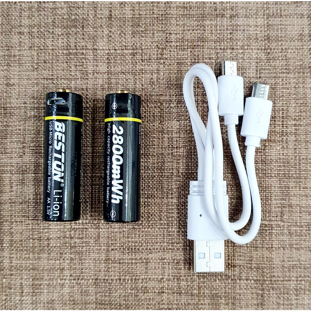 Bộ 2 Viên Pin Tiểu Sạc BESTON AA 1.5V Li-ion Tự Sạc Bằng Cáp Sạc Dùng Cho Máy Ảnh, Mic Hát Karaoke, Đồ Chơi trẻ em