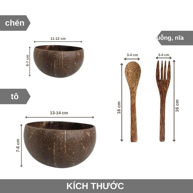 Bộ tô chén muỗng nĩa từ gáo và gỗ dừa tự nhiên của Bến Tre BENRI SHOP D-CHEN-MUONG, D-CHEN-NIA, D-TO-MUONG, D-TO-NIA