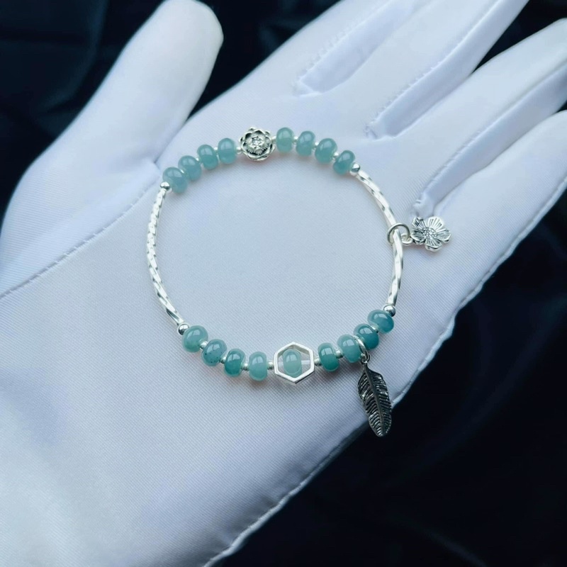 Vòng bạc lam ngọ c mix charm bạc 925