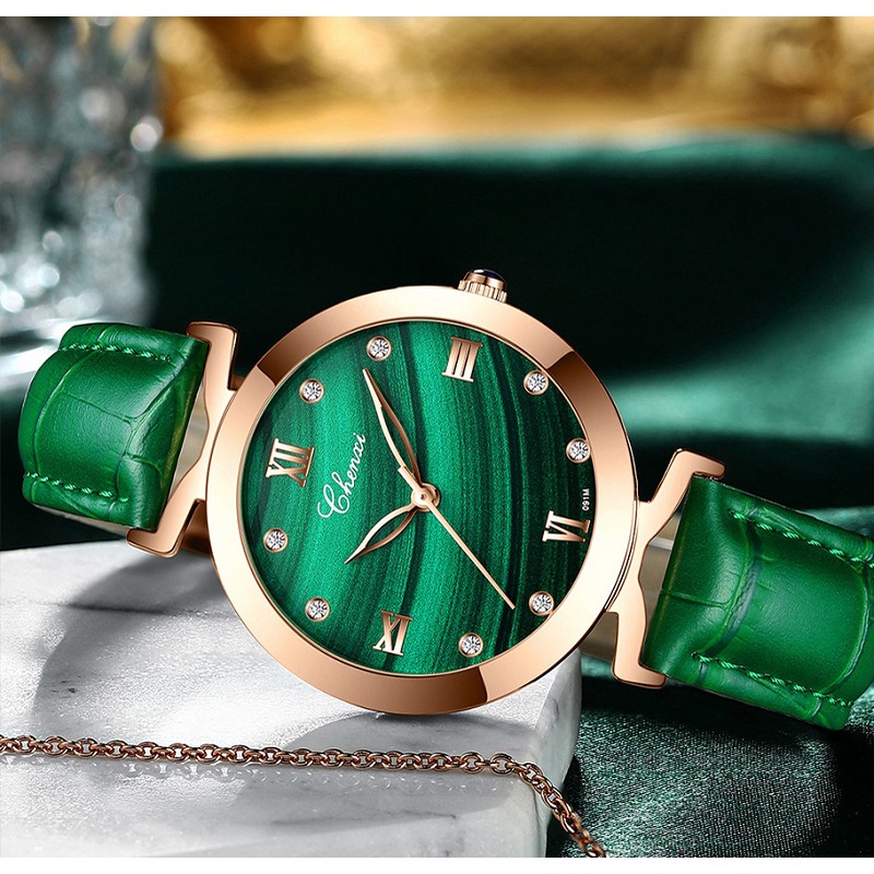 Đồng hồ đeo tay thời trang Chenxi Malachite màu xanh lá sang trọng chống nước dành cho nữ