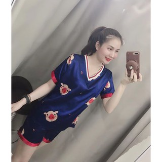 Pijama Đồ Mặc Nhà Lụa Áo Cổ Tim Quần Ngắn