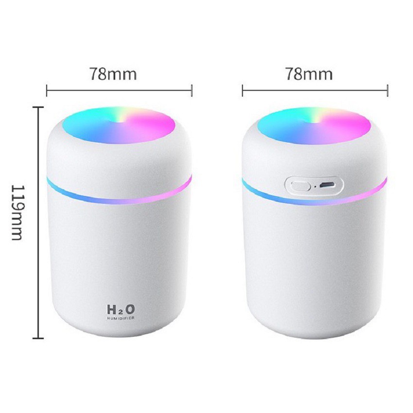 Máy phun sương mini tạo ẩm, máy xông tinh dầu đèn led 7 màu sạc USB dùng cho phòng điều hòa, xe hơi dung tích 300ml