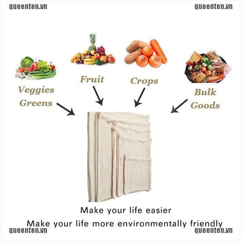 Reusable Grocery Produce Bags Cotton Kitchen String Net Tote Bag Fruit Vegetable QUVN