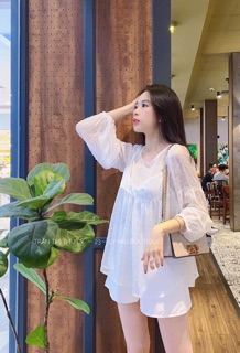 Set ren chấm bi trắng