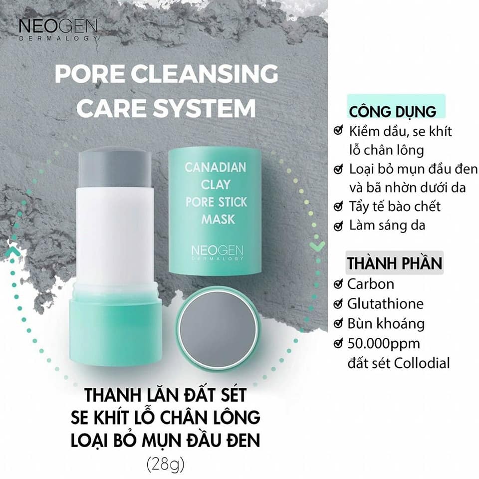 Thanh lăn mụn đầu đen Neogen Canadian Clay Pore Stick 28g