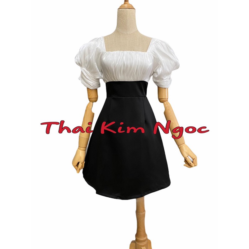 Đầm cổ vuông phồng voan xịn