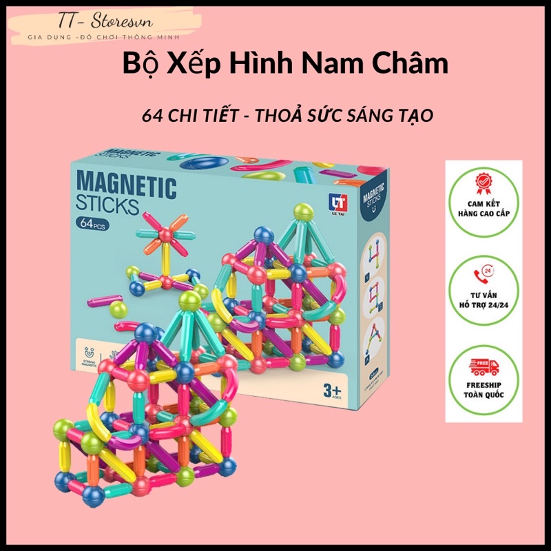 Đồ Chơi Trẻ Em Phát Triển Trí Tuệ, Bộ ghép hình nam châm thông minh 64 CT - TTStoresvn