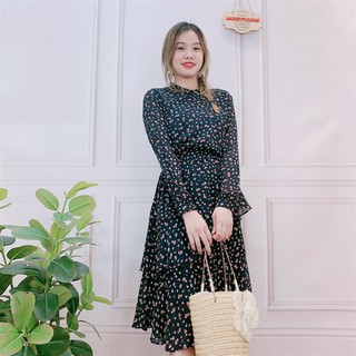 Đầm hoa 2 tầng bèo chéo