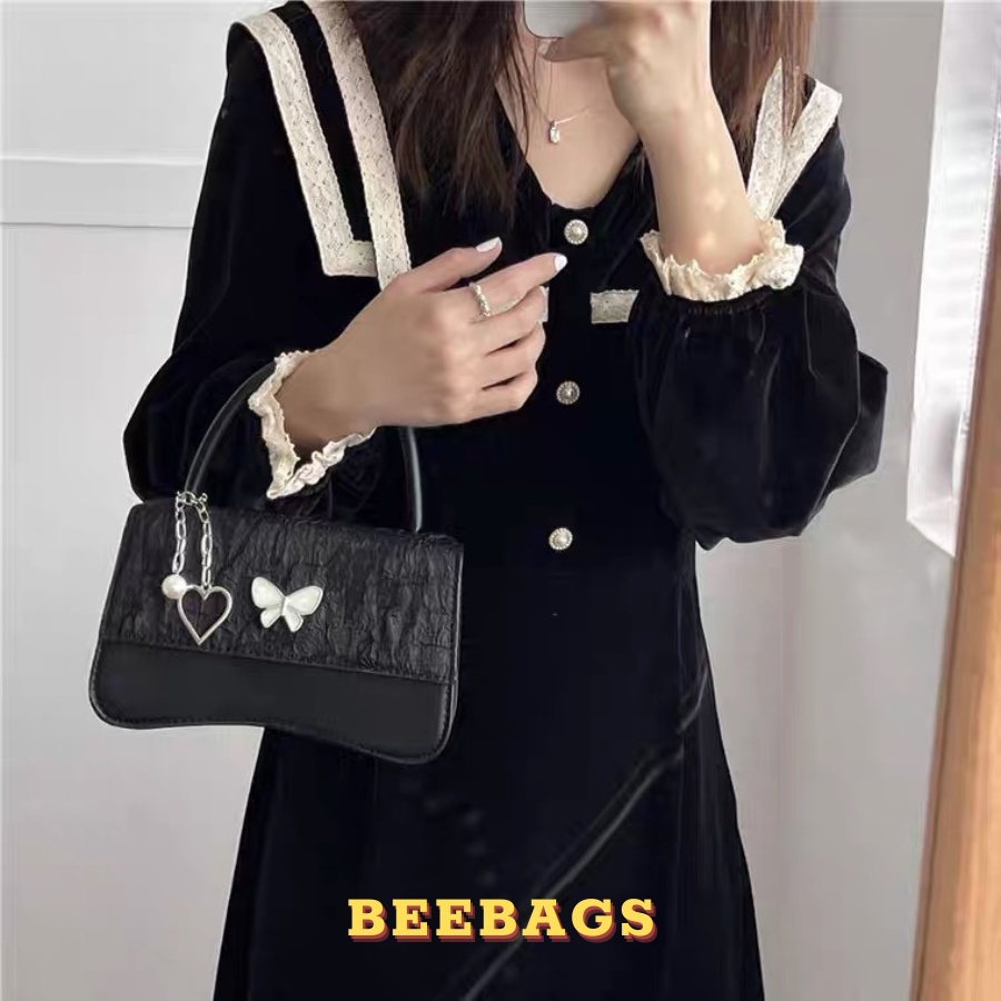 Túi Dây Xích Họa Tiết Bướm, Trái Tim Xinh Xắn Màu Đen, Trắng, Xanh Xám Và Be | TX19 | Túi Nữ Cầm Tay Đeo Chéo Sang Chảnh