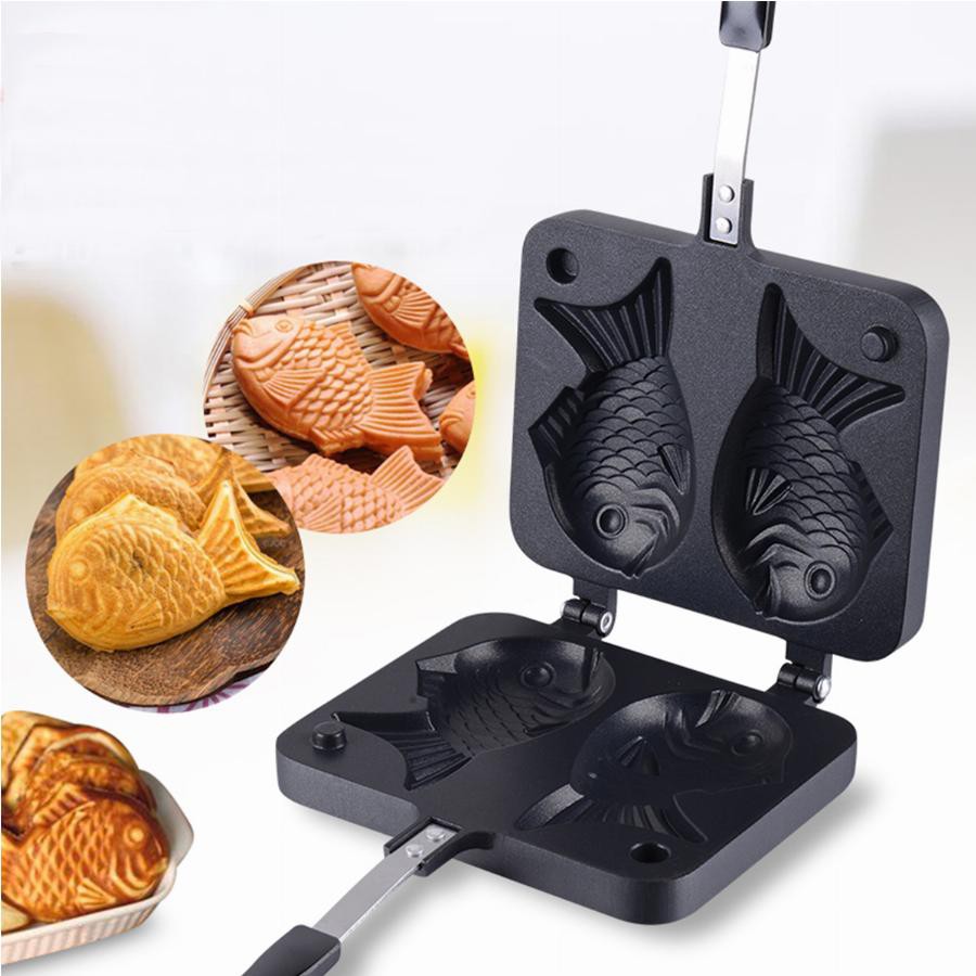 Khuôn nướng bánh hình cá chống dính, có tay cầm