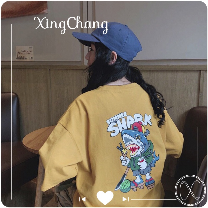 Áo thun hè tay lỡ form rộng, Áo thun chất mịn đẹp dễ thương in Summer Shark mã TLW.216