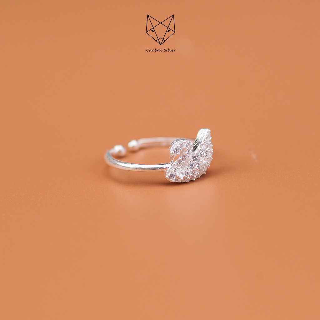Nhẫn Bạc Ta S925 Cao Cấp CaoBac Silver Thiên Nga Nạm Đá Sang Trọng, Quý Phái Dành Tặng Riêng Cho Bạn Gái