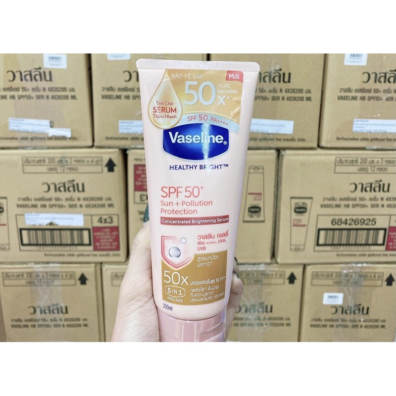 [200ml]Sữa Dưỡng Thể Giúp Dưỡng Trắng Chống Nắng Mạnh Mẽ Vaseline Sun + Pollution Protection 50X SPF50+