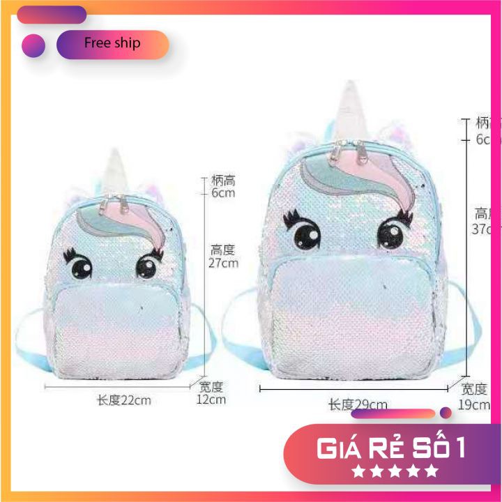 Balo bé gái SIÊU XINH  Balo trẻ em Pony kim tuyến lấp lánh cực xinh, có lớp lót Polyester chống thấm tốt