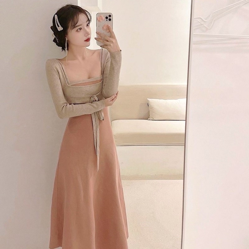 Set Váy Hai Dây Dáng Dài Tiểu Thư Kết Hợp Áo Ngoài Thời Trang Cho Nữ