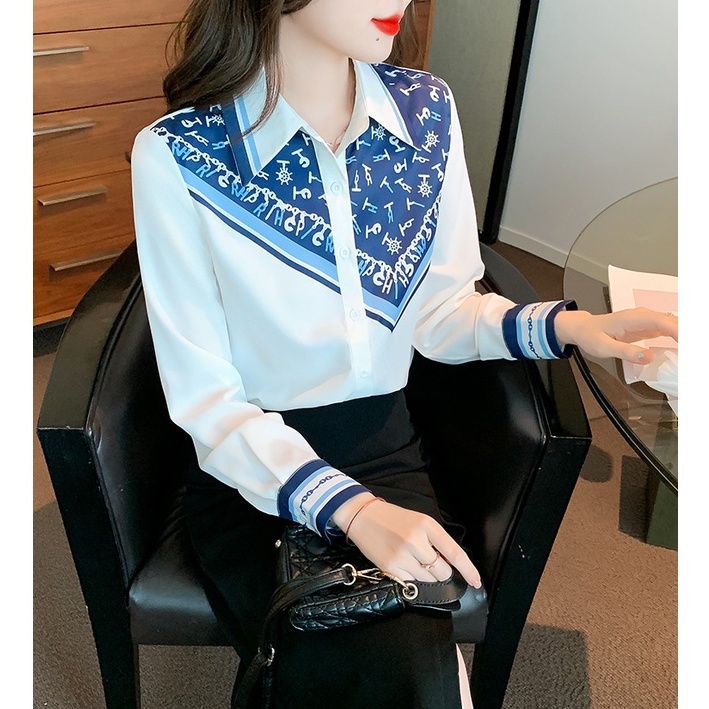 Áo Sơ Mi Chiffon Dáng Suông In Họa Tiết Màu Tương Phản Thời Trang Xuân Thu Cho Nữ