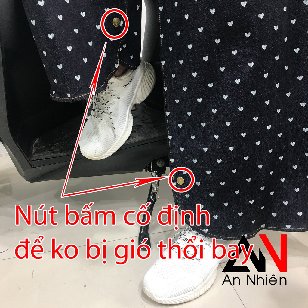 Váy chống nắng xẻ tà chất JEAN mềm mại co giãn tốt có túi tiện lợi xòe to dài cố định bằng miếng dán kết hợp với nút bấm