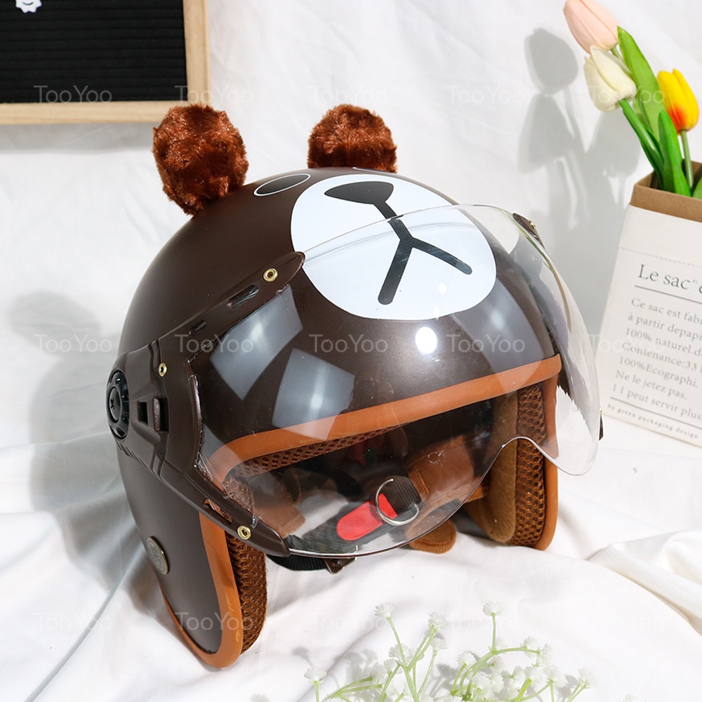 Mũ bảo hiểm 3/4 GẤU NÂU có tai dễ thương cute TY0252
