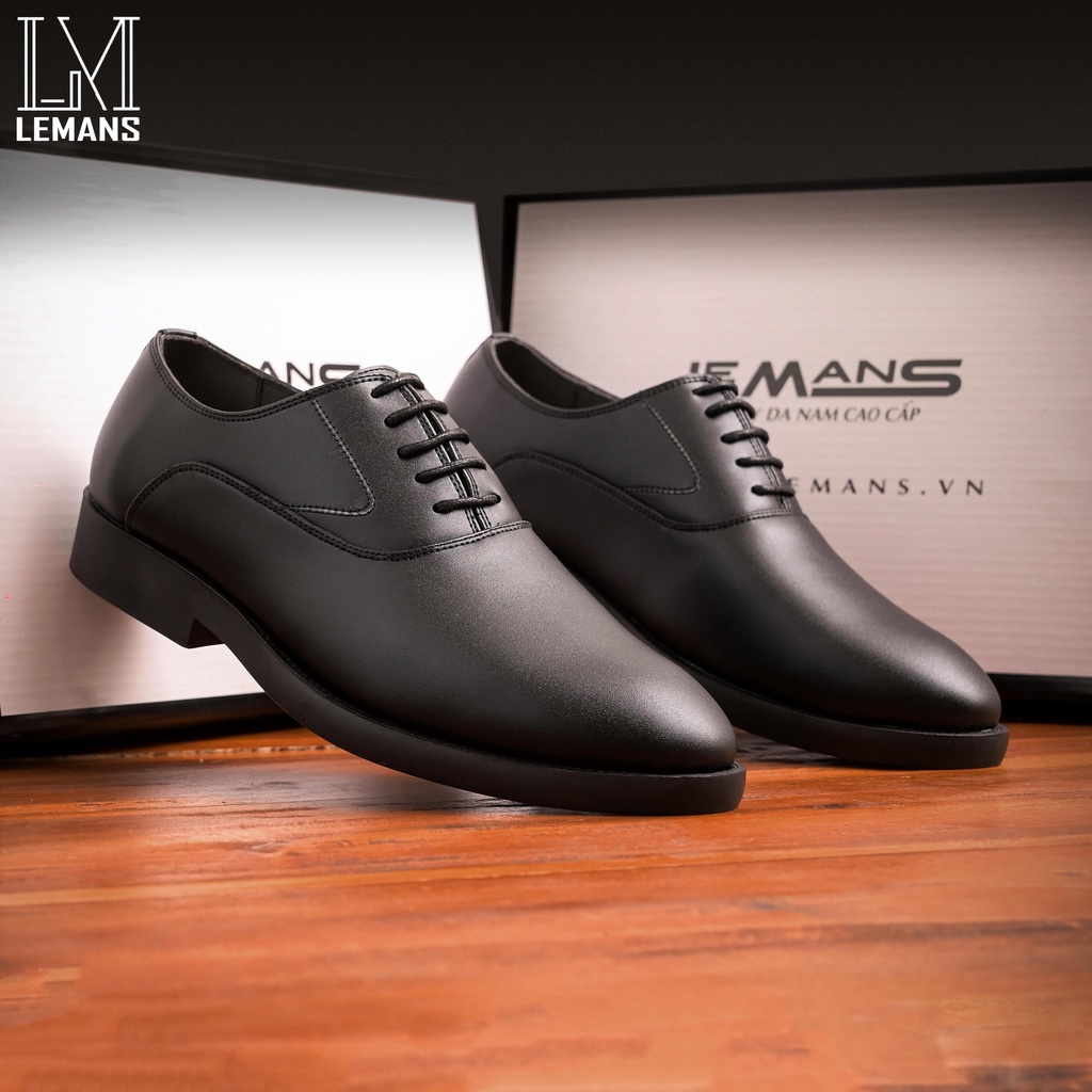 Giày da công sở Oxfords Wholecut Black LEMANS OX02 da bò nguyên Tấm