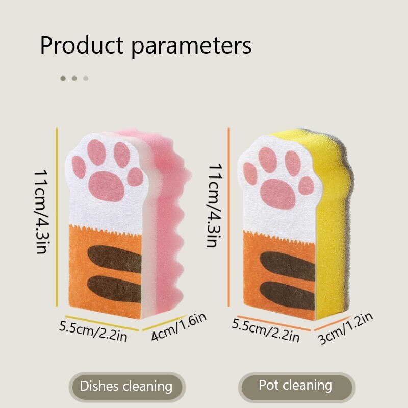 3 cái / bộ Gia dụng Cat Claw Sponge Wipe Dày Khử nhiễm bẩn Nhà bếp Cọ rửa bàn chải Nồi rửa chén Miếng bọt biển Khối bọt làm sạch Bàn chải làm sạch