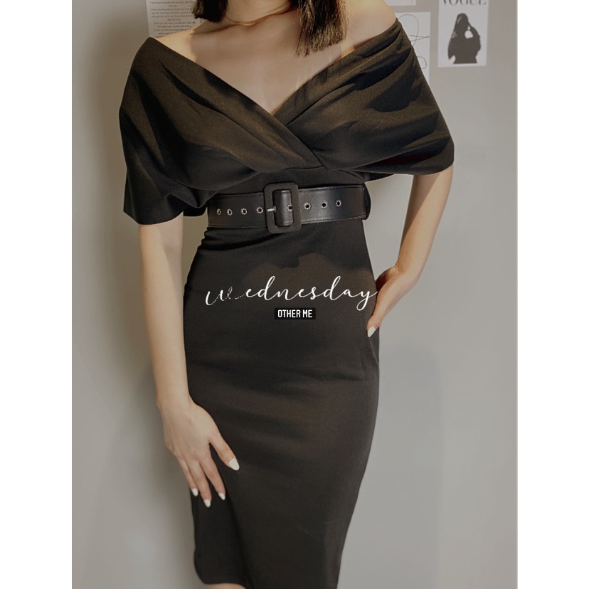 Váy trễ vai xẻ chân OTHER ME Kimiko dress có thắt lưng&mặc được 2 kiểu