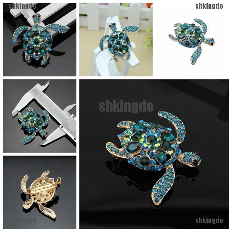 Trâm cài hình rùa đính đá pha lê xanh dương