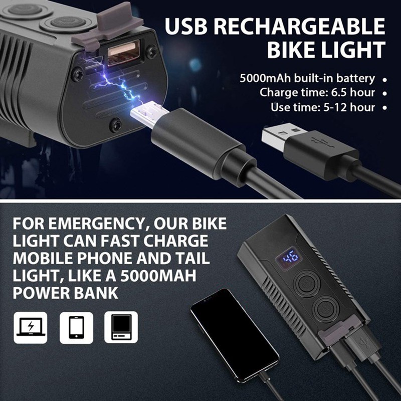 Đèn Pha Trước Và Sau Chống Thấm Nước Sạc Usb Dễ Lắp Đặt Cho Xe Đạp Leo Núi