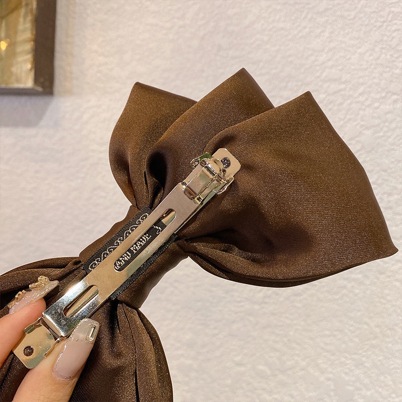 Kẹp Tóc Nơ Bằng Vải Satin Ba Chiều Kiểu Pháp Cổ Điển