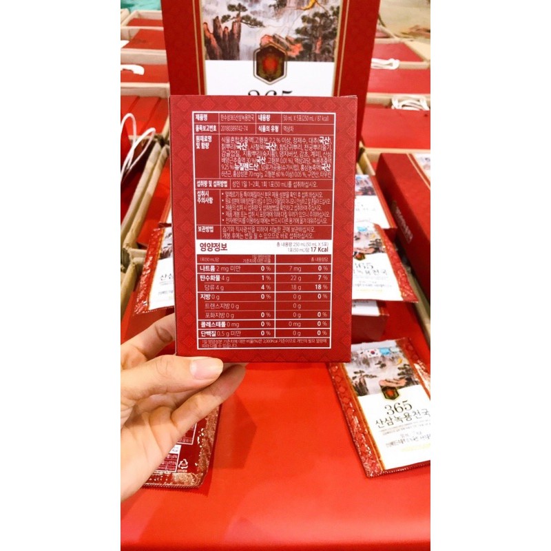 Nước Hồng Sâm Nhung Hươu Núi 365 Hansusam Hàn Quốc, 30 gói x50ml