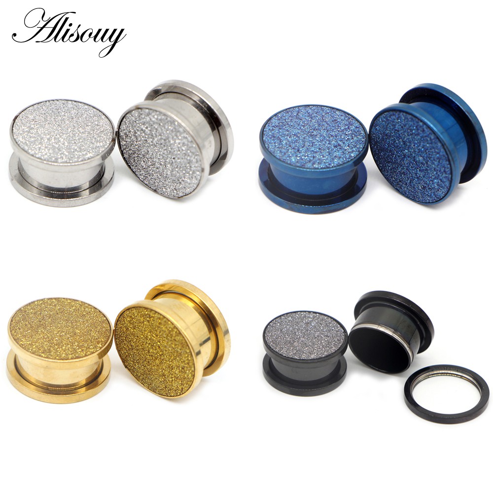 Alisouy 1 Khuyên Xỏ Lỗ Tai Màu Vàng Hồng / Bạc Lấp Lánh Thời Trang