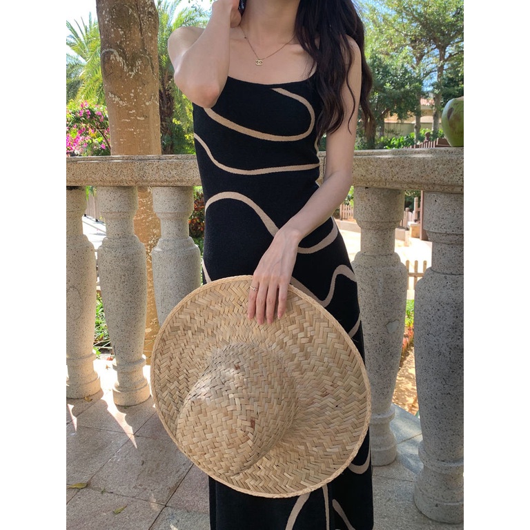 Đầm Dệt Kim Ôm Dáng Họa Tiết Kẻ Sọc Gợn Sóng Phong Cách Retro