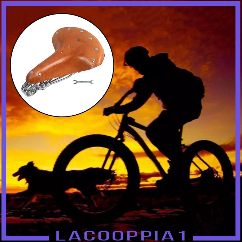 [Lacooppia1] U / N Yên Xe Đạp Bằng Da Thật Thoải Mái Phong Cách Cổ Điển + Túi Da PU Gắn Phía Trước Xe Đạp