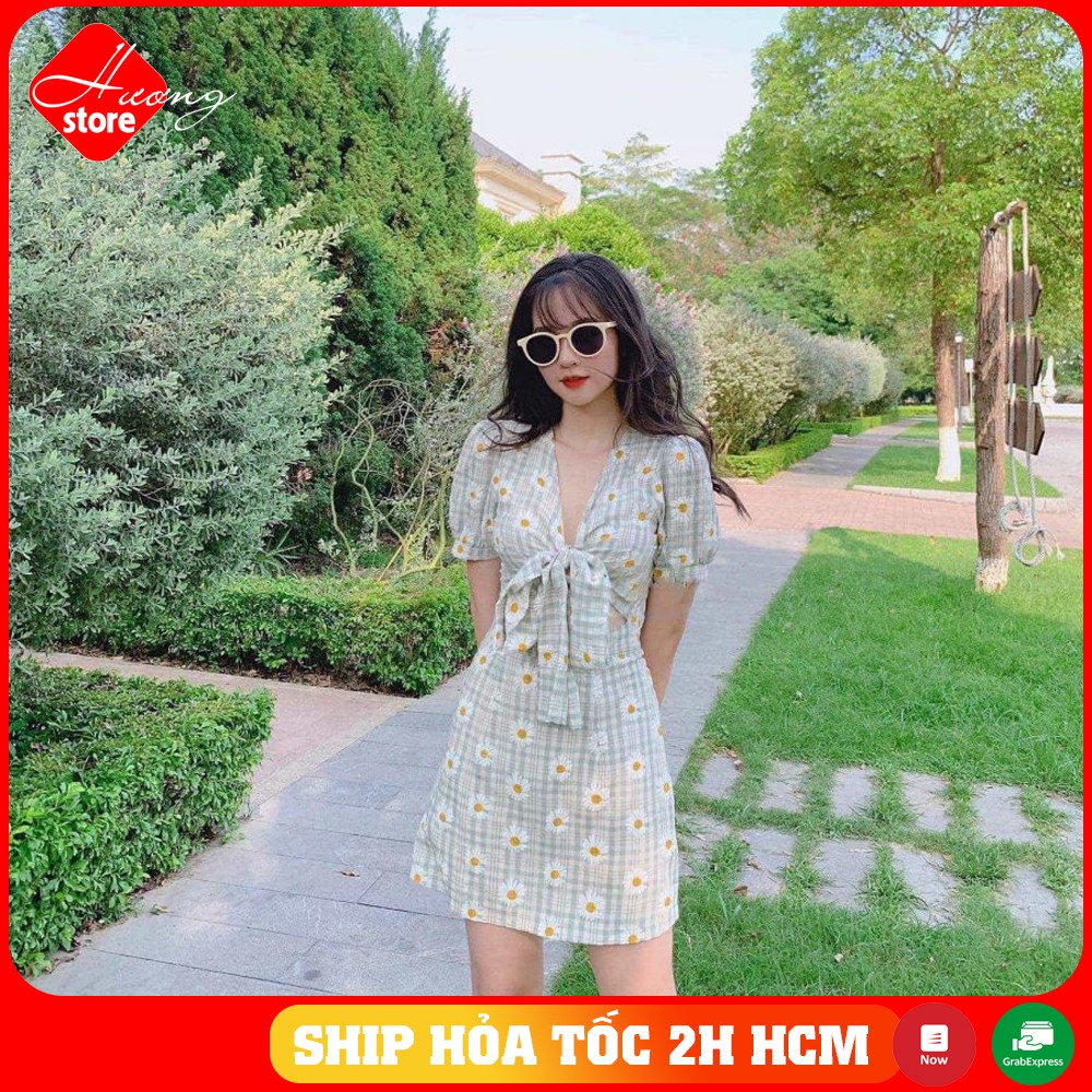 Đầm hoa cúc cột nơ khoét eo siêu Hot | BigBuy360 - bigbuy360.vn
