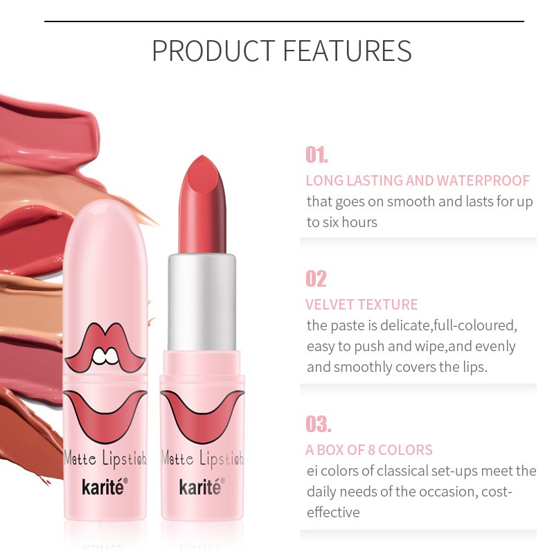Son thỏi lì và mềm môi Kiss Beauty Matte Lipstick Karite vỏ hồng | BigBuy360 - bigbuy360.vn