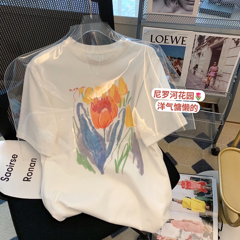 NRVP Áo Thun Mùa Hè Tay Cộc Oversize In Họa Tiết Phong Cách Hàn Quốc Cho Nam / Nữ