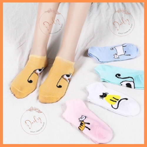 Tất Nữ Cổ Ngắn Họa Tiết Mèo Cute Màu Pastel Siêu Xinh Nhiều Màu