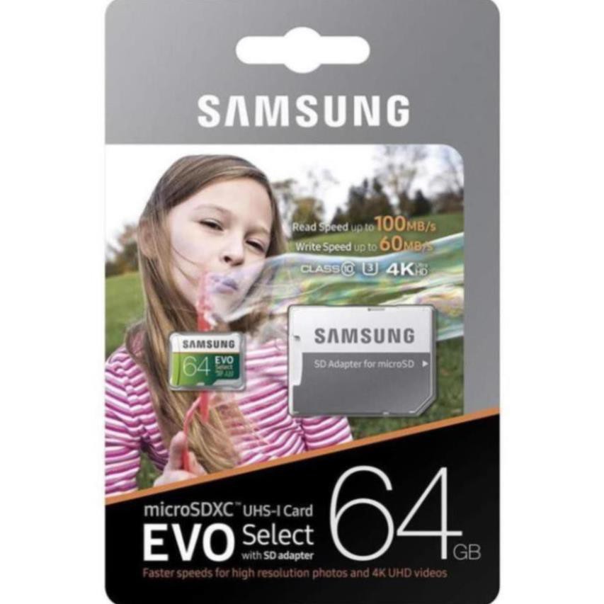 Thẻ nhớ Samsung Evo Select 64GB 100MB / s (U3) MicroSDXC kèm phụ kiện kết nối MB-ME64GA / AM | BigBuy360 - bigbuy360.vn