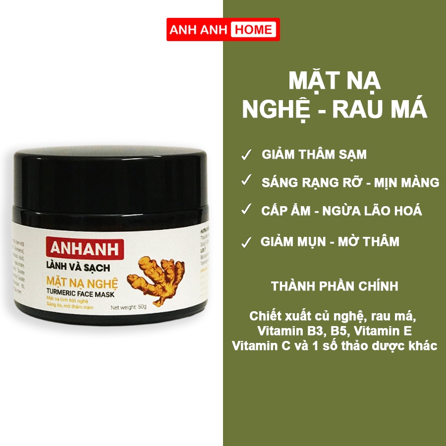 Mặt nạ tinh nghệ - rau má AnhAnh Dưỡng ẩm, sạch mịn lên tông trắng hồng rạng rỡ
