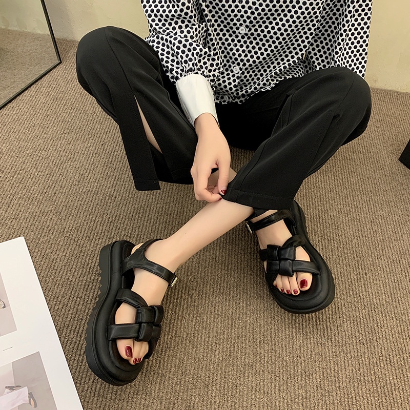 Xăng đan IELGY mũi tròn đan dây khóa cài thời trang dành cho nữ